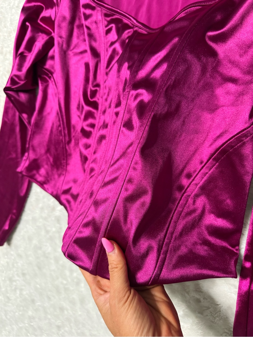 NWT- EXPRESS Body Contour Satin Long Sleeve Corset top - Picture 9 of 13